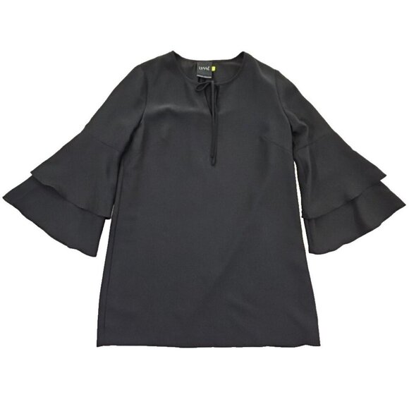 Lysse Flutter Sleeve Tunic Women's Size Large Black Crepe Fully Lined EUC LN - Picture 1 of 12